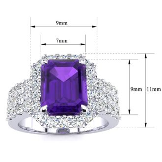 3 Carat Amethyst and Halo Diamond Ring In 14 Karat White Gold