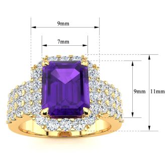 3 Carat Amethyst and Halo Diamond Ring In 14 Karat Yellow Gold