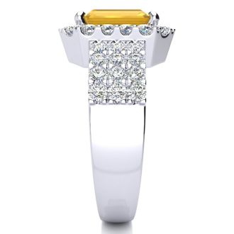 3 Carat Citrine and Halo Diamond Ring In 14 Karat White Gold