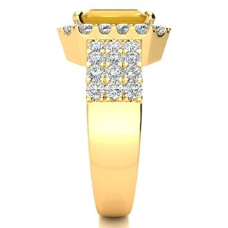 3 Carat Citrine and Halo Diamond Ring In 14 Karat Yellow Gold