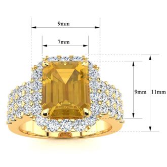 3 Carat Citrine and Halo Diamond Ring In 14 Karat Yellow Gold