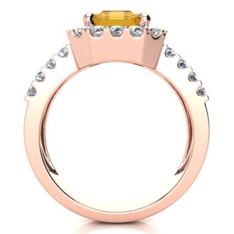 3 Carat Citrine and Halo Diamond Ring In 14 Karat Rose Gold