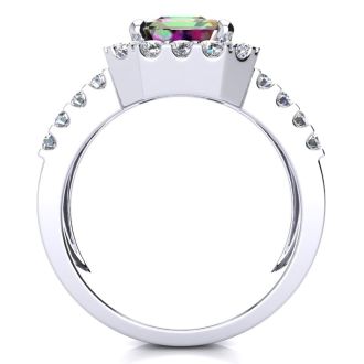 3 Carat Mystic Topaz and Halo Diamond Ring In 14 Karat White Gold