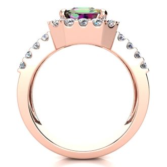 3 Carat Mystic Topaz and Halo Diamond Ring In 14 Karat Rose Gold