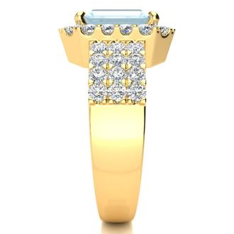 Aquamarine Ring: Aquamarine Jewelry: 3 Carat Aquamarine and Halo Diamond Ring In 14 Karat Yellow Gold