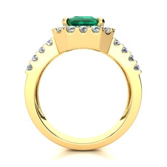3 Carat Emerald and Halo Diamond Ring In 14 Karat Yellow Gold
