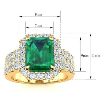3 Carat Emerald and Halo Diamond Ring In 14 Karat Yellow Gold