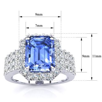 3 1/2 Carat Tanzanite and Halo Diamond Ring In 14 Karat White Gold