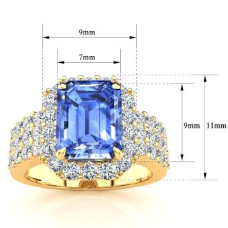 3 1/2 Carat Tanzanite and Halo Diamond Ring In 14 Karat Yellow Gold