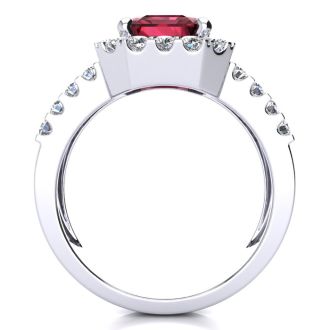 Garnet Ring: Garnet Jewelry: 3 3/4 Carat Garnet and Halo Diamond Ring In 14 Karat White Gold