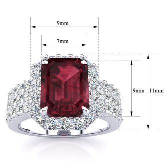 Garnet Ring: Garnet Jewelry: 3 3/4 Carat Garnet and Halo Diamond Ring In 14 Karat White Gold