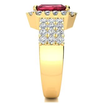 Garnet Ring: Garnet Jewelry: 3 3/4 Carat Garnet and Halo Diamond Ring In 14 Karat Yellow Gold