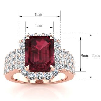Garnet Ring: Garnet Jewelry: 3 3/4 Carat Garnet and Halo Diamond Ring In 14 Karat Rose Gold