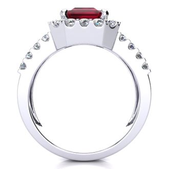 3 3/4 Carat Ruby and Halo Diamond Ring In 14 Karat White Gold