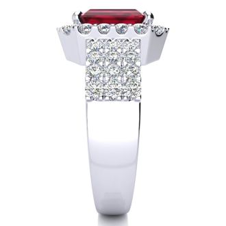 3 3/4 Carat Ruby and Halo Diamond Ring In 14 Karat White Gold
