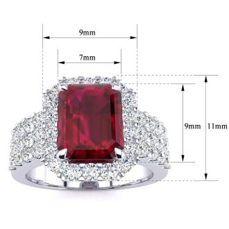 3 3/4 Carat Ruby and Halo Diamond Ring In 14 Karat White Gold