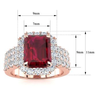 3 3/4 Carat Ruby and Halo Diamond Ring In 14 Karat Rose Gold