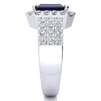 3 3/4 Carat Sapphire and Halo Diamond Ring In 14 Karat White Gold