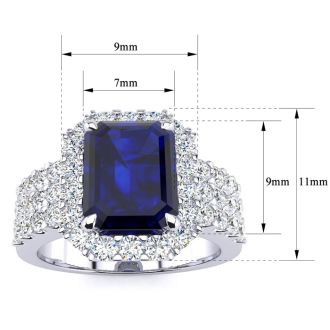 3 3/4 Carat Sapphire and Halo Diamond Ring In 14 Karat White Gold