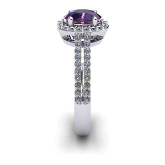 1 Carat Oval Shape Amethyst and Halo Diamond Ring In 14 Karat White Gold