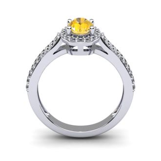1 Carat Oval Shape Citrine and Halo Diamond Ring In 14 Karat White Gold