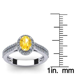 1 Carat Oval Shape Citrine and Halo Diamond Ring In 14 Karat White Gold