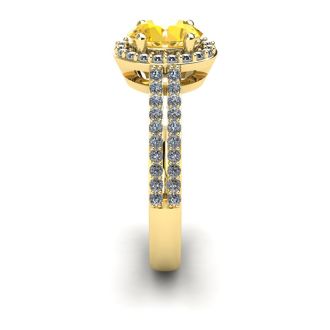 1 Carat Oval Shape Citrine and Halo Diamond Ring In 14 Karat Yellow Gold
