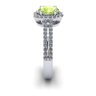 1 1/3 Carat Oval Shape Peridot and Halo Diamond Ring In 14 Karat White Gold