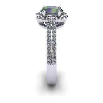 1-1/2 Carat Oval Shape Mystic Topaz Ring With Diamond Halo In 14 Karat White Gold
