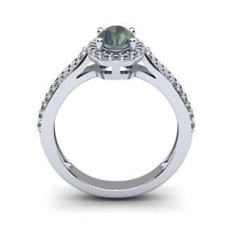 1-1/2 Carat Oval Shape Mystic Topaz Ring With Diamond Halo In 14 Karat White Gold