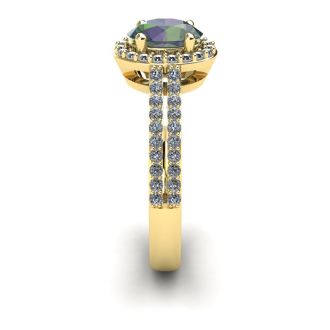 1-1/2 Carat Oval Shape Mystic Topaz Ring With Diamond Halo In 14 Karat Yellow Gold