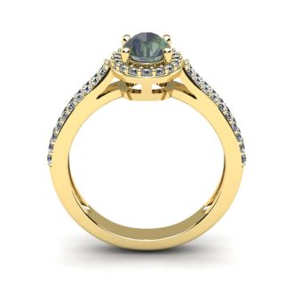 1-1/2 Carat Oval Shape Mystic Topaz Ring With Diamond Halo In 14 Karat Yellow Gold