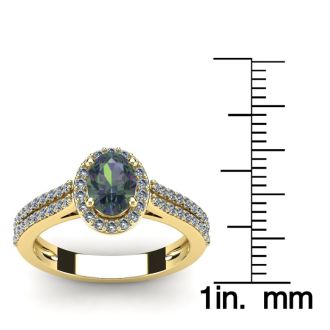 1-1/2 Carat Oval Shape Mystic Topaz Ring With Diamond Halo In 14 Karat Yellow Gold