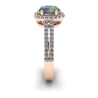 1-1/2 Carat Oval Shape Mystic Topaz Ring With Diamond Halo In 14 Karat Rose Gold