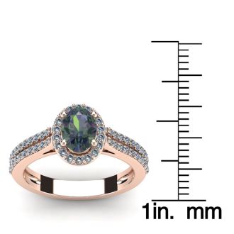 1-1/2 Carat Oval Shape Mystic Topaz Ring With Diamond Halo In 14 Karat Rose Gold