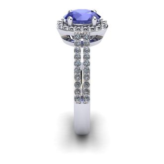 1 1/3 Carat Oval Shape Tanzanite and Halo Diamond Ring In 14 Karat White Gold