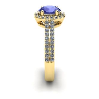 1 1/3 Carat Oval Shape Tanzanite and Halo Diamond Ring In 14 Karat Yellow Gold