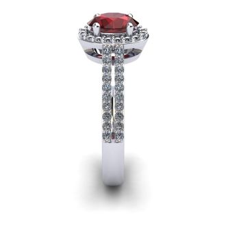 Garnet Ring: Garnet Jewelry: 1 1/2 Carat Oval Shape Garnet and Halo Diamond Ring In 14 Karat White Gold