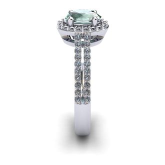 1 Carat Oval Shape Green Amethyst and Halo Diamond Ring In 14 Karat White Gold