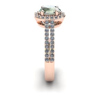 1 Carat Oval Shape Green Amethyst and Halo Diamond Ring In 14 Karat Rose Gold