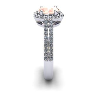 1-1/4 Carat Oval Shape Morganite and Halo Diamond Ring In 14 Karat White Gold