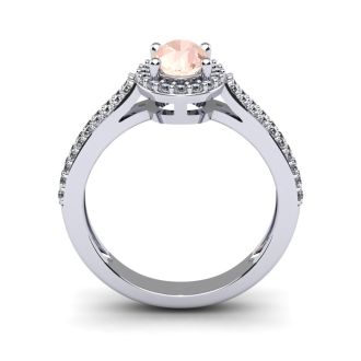 1-1/4 Carat Oval Shape Morganite and Halo Diamond Ring In 14 Karat White Gold