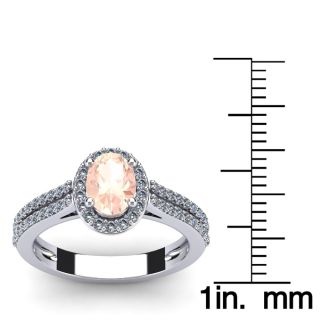 1-1/4 Carat Oval Shape Morganite and Halo Diamond Ring In 14 Karat White Gold