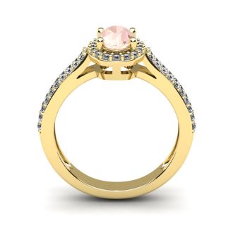 1-1/4 Carat Oval Shape Morganite and Halo Diamond Ring In 14 Karat Yellow Gold