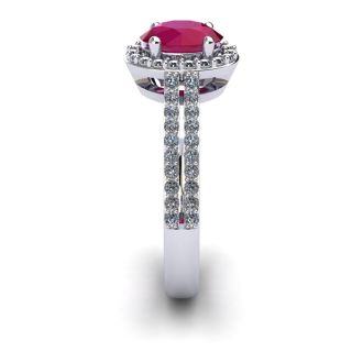 1 1/3 Carat Oval Shape Ruby and Halo Diamond Ring In 14 Karat White Gold