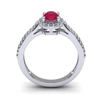 1 1/3 Carat Oval Shape Ruby and Halo Diamond Ring In 14 Karat White Gold