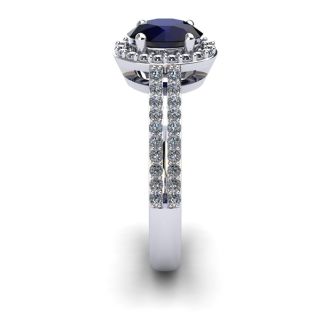 1 1/2 Carat Oval Shape Sapphire and Halo Diamond Ring In 14 Karat White Gold