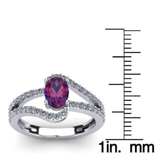 1 Carat Oval Shape Amethyst and Fancy Diamond Ring In 14 Karat White Gold