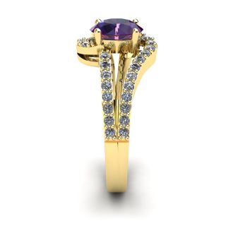 1 Carat Oval Shape Amethyst and Fancy Diamond Ring In 14 Karat Yellow Gold