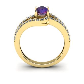 1 Carat Oval Shape Amethyst and Fancy Diamond Ring In 14 Karat Yellow Gold